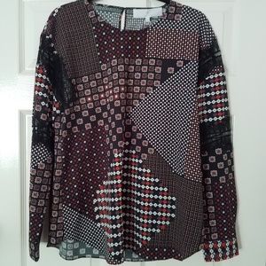 Thakoon Addition Red Geometric & Black Lace Blouse